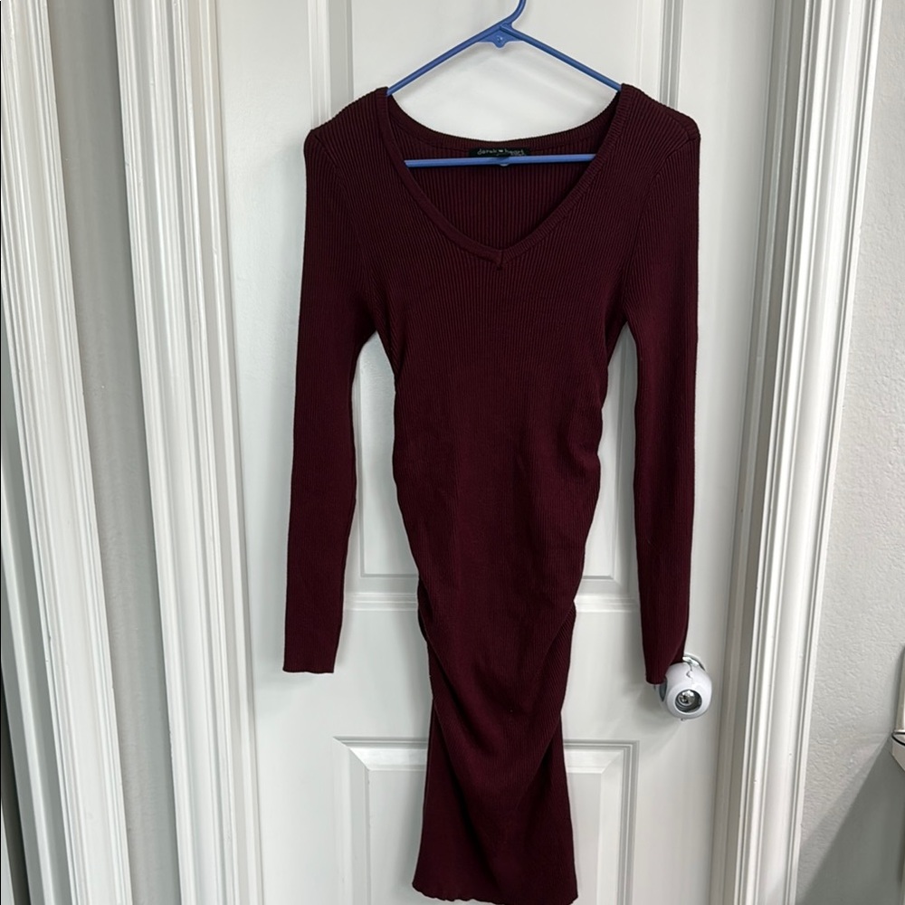 Elegant Burgundy Knit Maternity Dress